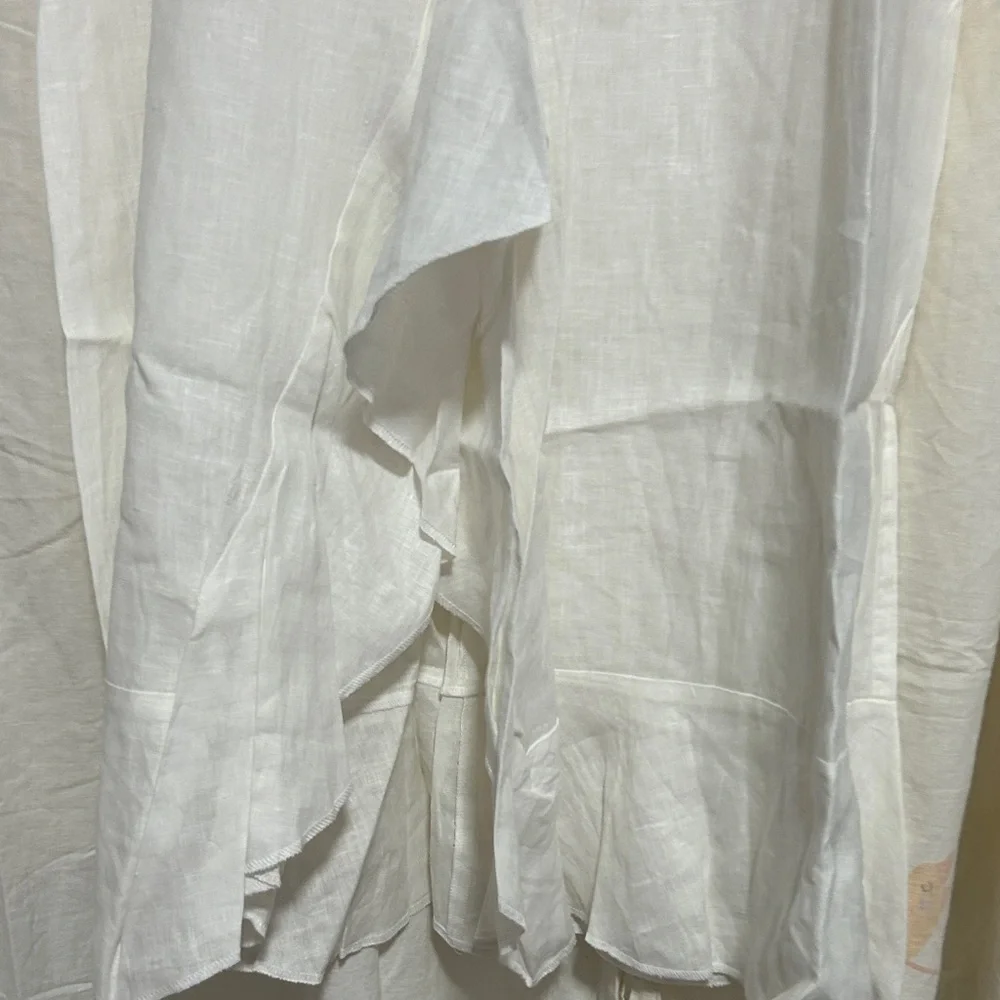 Elegant White Linen Ruffled Front Maxi Skirt 40 - Picture 4 of 8